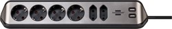 Stekkerdoos Brennenstuhl bureau Estilo 6vdig incl 2 USB 2m zw/zilver