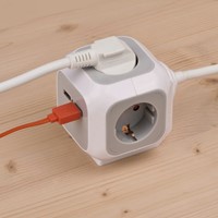 Stekkerblok Brennenstuhl 4 voudig inclusief 2 USB 140cm wit/grijs-2