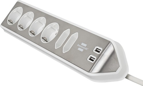 Stekkerdoos Brennenstuhl bureau Estilo 6 voudig inclusief 2 USB 200cm wit/zilver-2