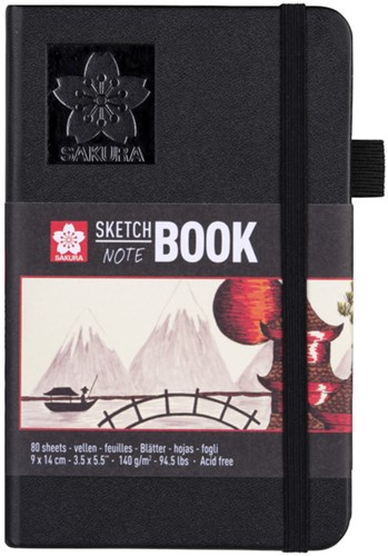 Schetsboek Sakura 80 witte vellen 140gr 90x140mm zwart