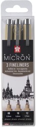 Fineliner Sakura Pigma Micron set à 3 schrijfbreedtes breed zwart