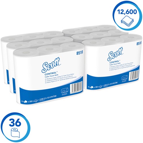 Toiletpapier Scott Control 3-laags 350 vel wit 8518 36 rollen-2