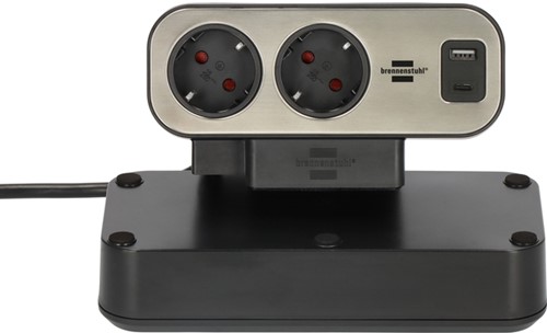 Stekkerdoos Brennenstuhl bureau Estilo 10 voudig inclusief 1 USB C, 1 USB A, 2 meter zilver/zwart