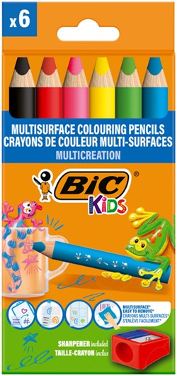 Kleurpotloden BicKids Multi Surface inclusief puntenslijper assorti pak à 6 stuk