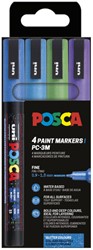 Paintmarker Uni POSCA PC3M fijn glitter koel assorti set à 4 stuks