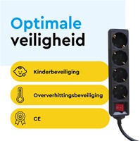 Stekkerdoos BRASQ 4 voudig 5 meter zwart-3