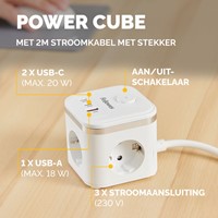 Stekkerblok Fellowes Power Cube F 3 voudig 1xUSB A 2xUSB C 2 meter wit-2