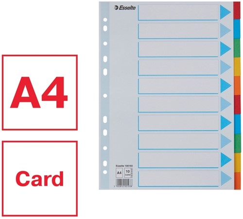 Tabbladen Esselte Standaard A4 10-delig karton 11-rings met voorblad assorti-3