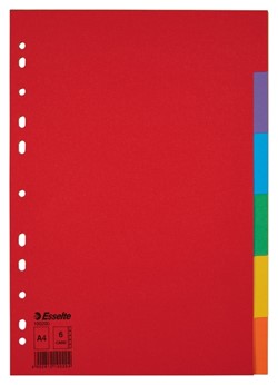 Tabbladen Esselte Economy A4 6-delig  karton 11-rings assorti