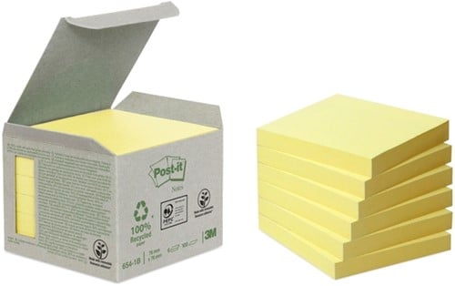 Memoblok 3M Post-it 654 76x76mm recycled geel