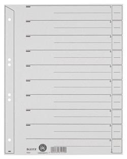 Scheidingsbladen Leitz A4 karton 200gr 6-gaats grijs 100 stuks