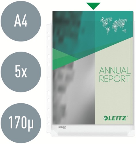 Harmonica showtas Leitz Premium met perforatiestrip 180µ PVC A4 5 stuks glashelder 5 stuks-3