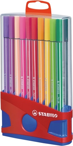Viltstift  STABILO Pen 68/20 ColorParade in rood/blauw etui medium assorti etui  à 20 stuks
