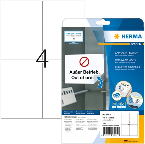 Etiket HERMA 5082 105x148mm A6 verwijderbaar wit 100 stuks