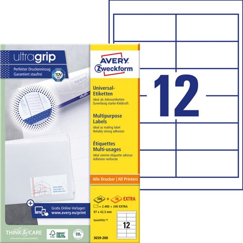 Etiket Avery 3659-200 97x42.3mm wit 2400 stuks-2