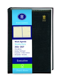 Schoolagenda 2026-2027 18mnd Ryam Executive Mundior 7dagen/2pagina's zwart