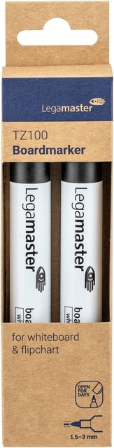 Viltstift Legamaster TZ 100 whiteboard rond 1.5-3mm zwart blister à 2 stuks