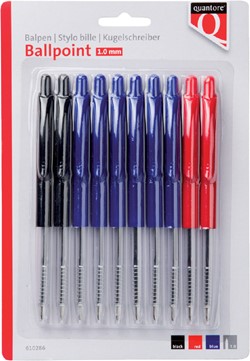 Balpen Quantore drukknop assorti 10 stuks