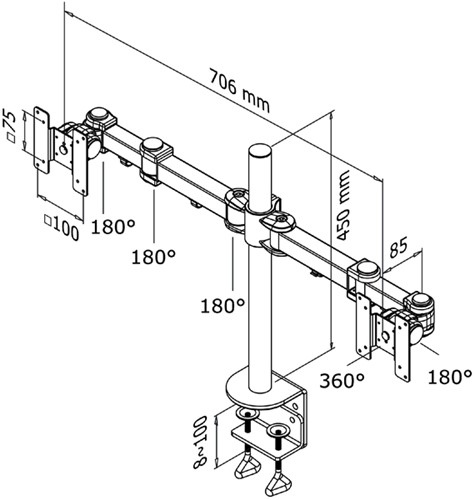 Monitorarm Neomounts D960D 2x10-27" met klem zwart X-2